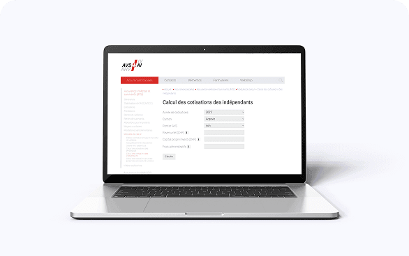 Aperçu du site internet de calcul en ligne des cotisations