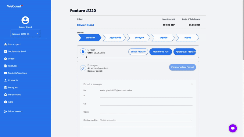 interface de webapp pour création de facture QR