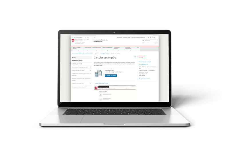 Aperçu du site internet de calcul en ligne des impôts suisses